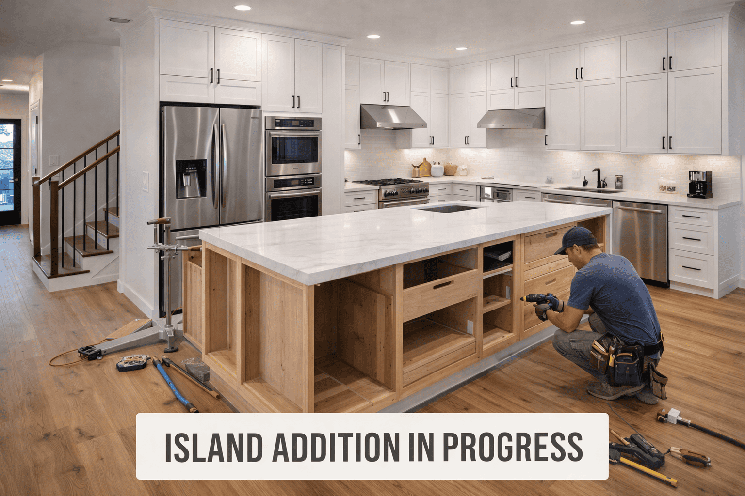 SGM Builders Kitchen Island Addition in Progress Bay Area California - Custom Kitchen Island Installation by General Contractor