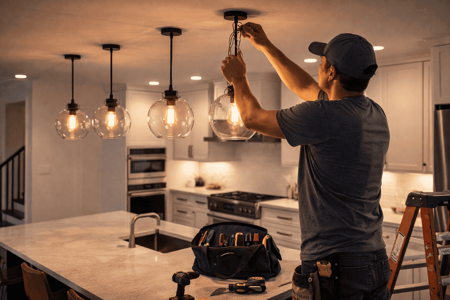 SGM Builders Pendant Light Installation in Kitchen Bay Area California - Electrical and Lighting Fixtures by General Contractor