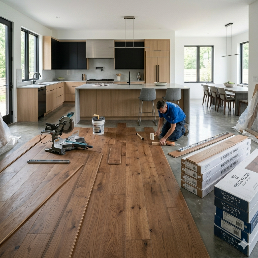 SGM Builders Kitchen Flooring Installation in Progress Bay Area California - Hardwood Floor Laying by General Contractor