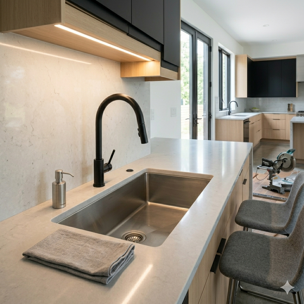 SGM Builders Modern Kitchen Sink with Matte Black Faucet Bay Area California - Kitchen Plumbing Fixtures by General Contractor