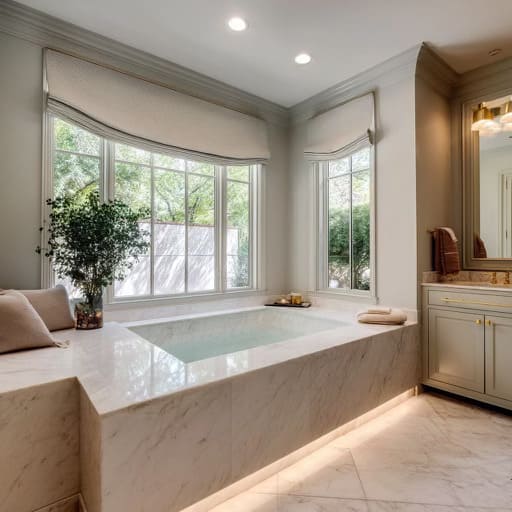 Luxury bathroom remodeling with modern bathtub and large windows in Gilroy California