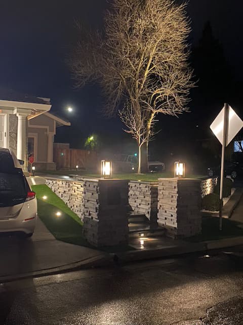 Outdoor pathway lighting along modern landscape design in California neighborhood