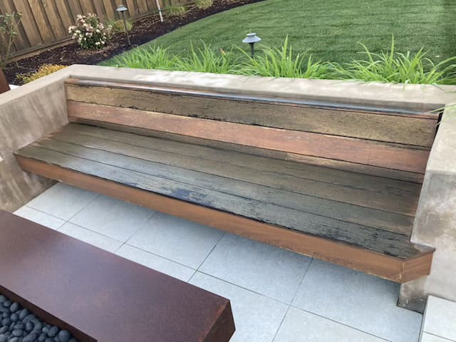 Wood deck restoration and staining project showing before and after results in California backyard
