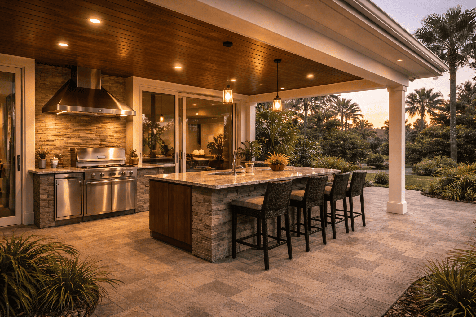 SGM Builders Custom Outdoor Kitchen with Covered Pergola Bay Area California - Luxury Outdoor Dining Area by General Contractor