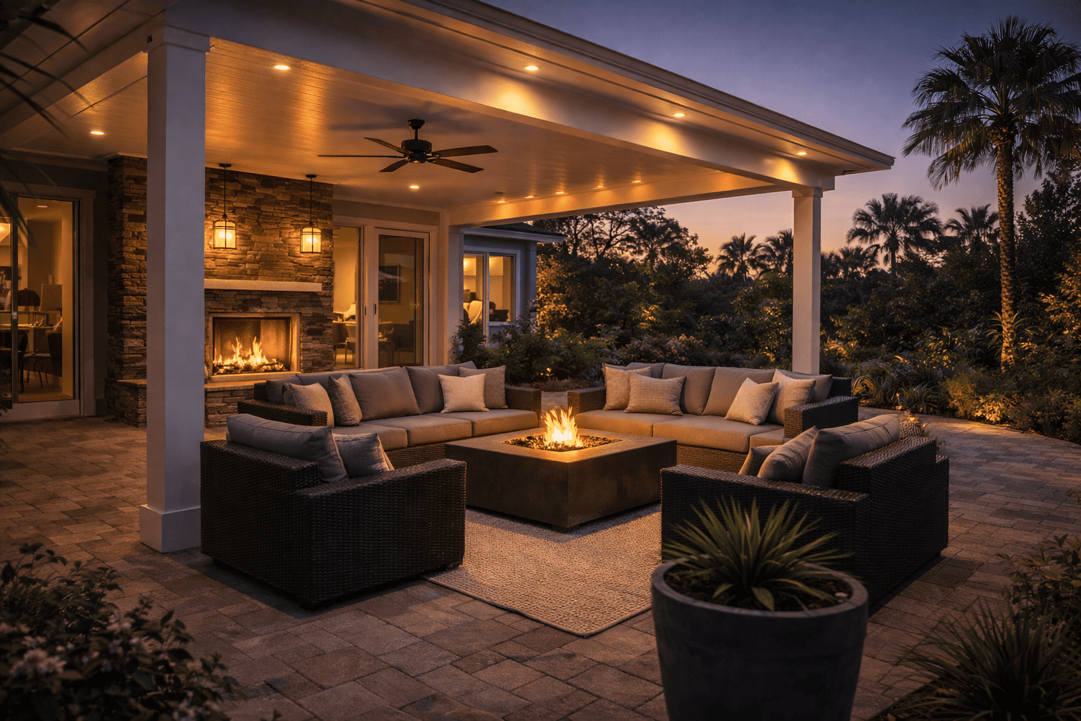 SGM Builders Covered Patio with Fire Pit Bay Area California - Custom Pergola and Outdoor Living by General Contractor
