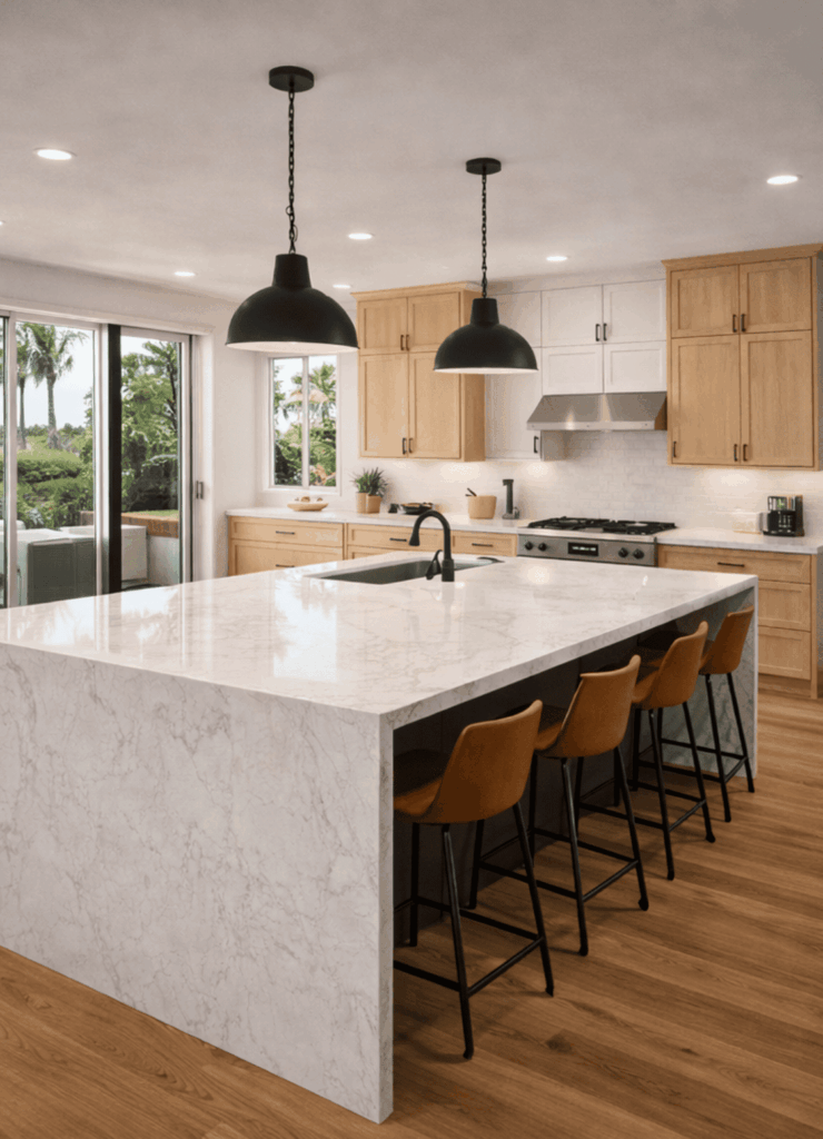 SGM Builders Modern Kitchen Remodel with Marble Island Bay Area California - Custom Kitchen Renovation by General Contractor