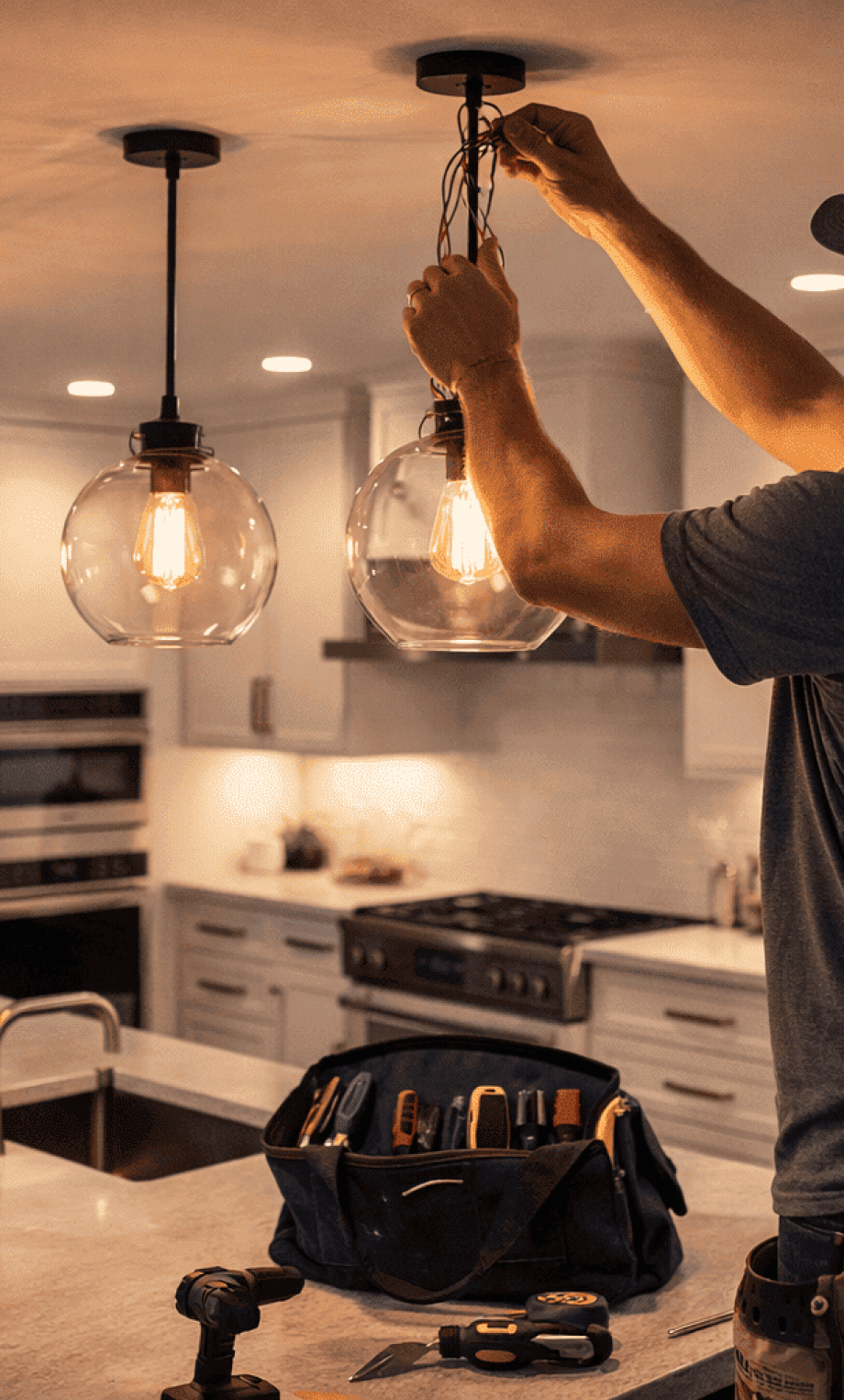 SGM Builders Pendant Light Installation in Kitchen Bay Area California - Electrical and Lighting Fixtures by General Contractor