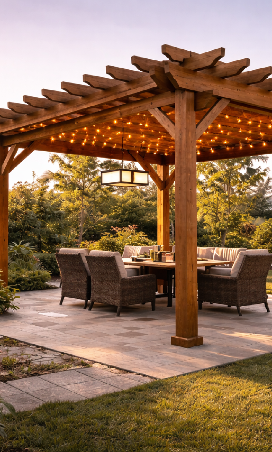 SGM Builders Custom Wood Pergola with Lighting in Garden Bay Area California - Backyard Pergola Installation by General Contractor