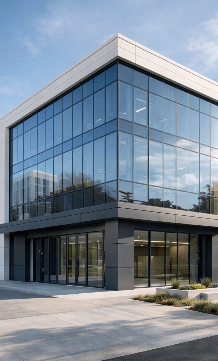 SGM Builders Modern Commercial Office Building with Glass Facade Bay Area California - Commercial Construction and Tenant Improvement by General Contractor
